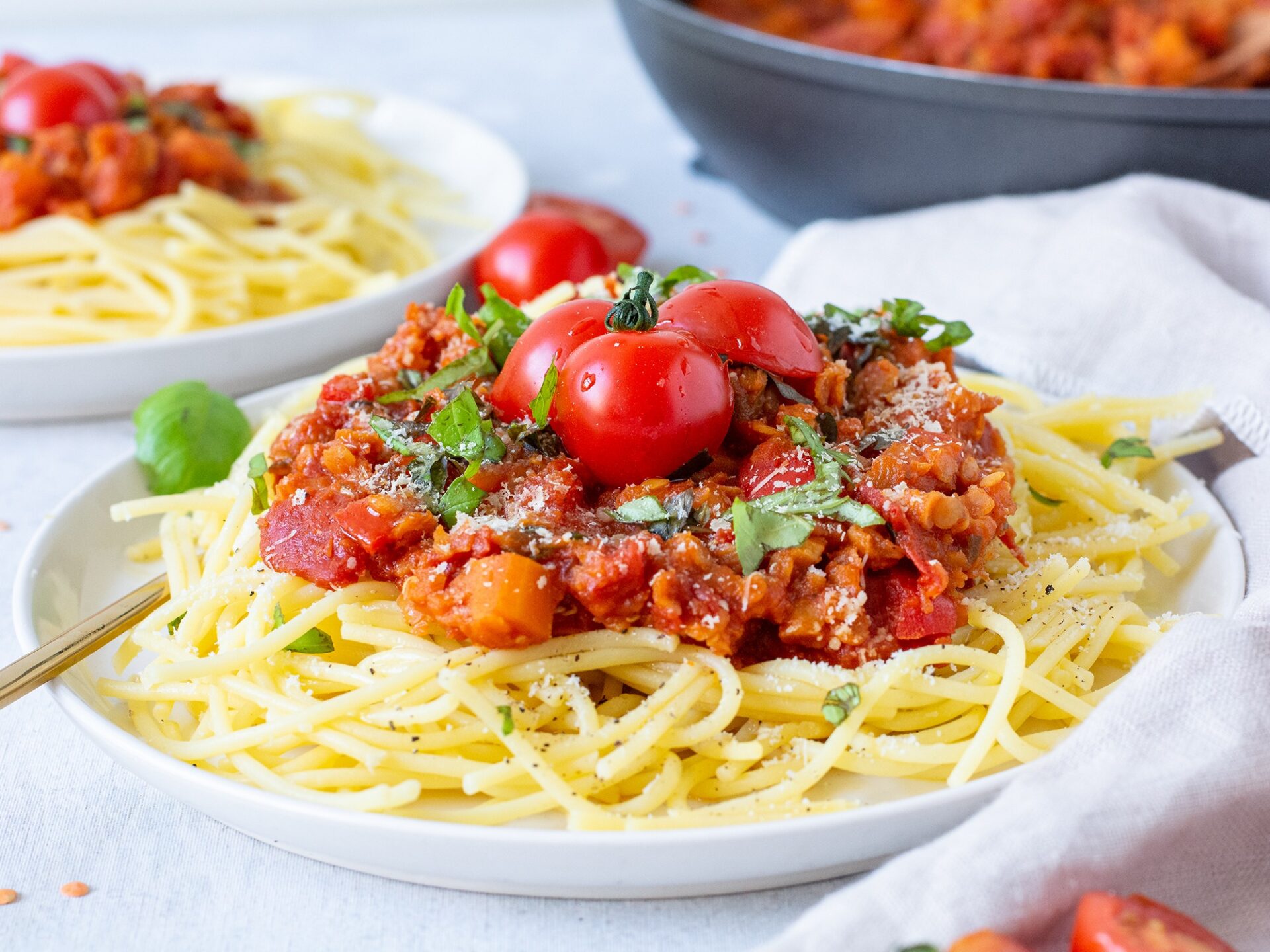Spaghetti bolognese met linzen - Vegafoodness